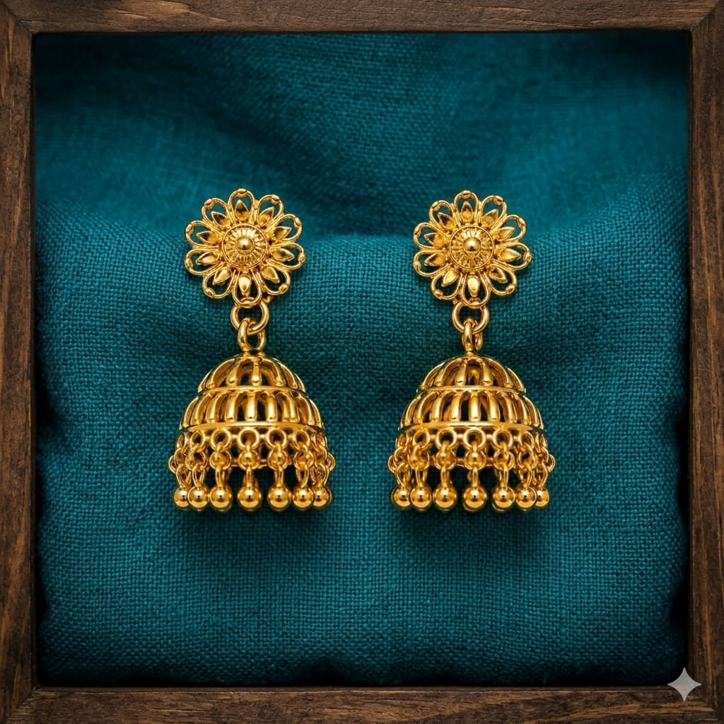 Gold Plated Floral Jhumka Earrings
